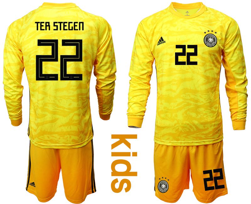Youth 2019-2020 Season National Team Germany yellow goalkeeper long sleeve #22 Soccer Jersey->->Soccer Country Jersey